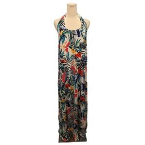 NWT SOMA Hawaiian Halter Jersey Stretch‎ Tropical Lounge Floral Maxi Dress XXL